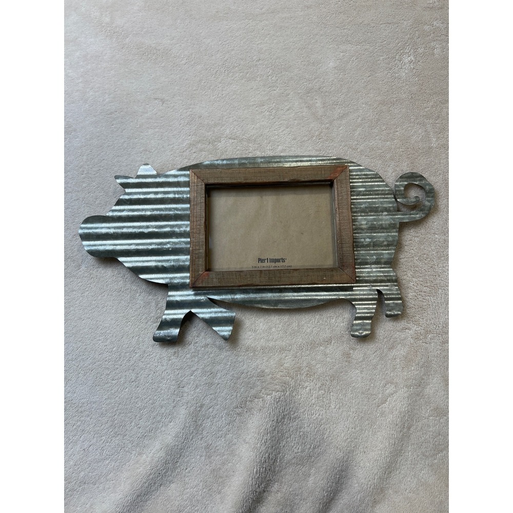 Pier 1 Imports Pig Picture Frame 5x7 Silver Excellent Farmhouse Galvanized Metal